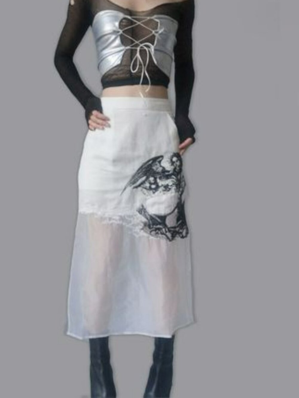 Ann Demeulemeester angel embroidered semi-sheer skirt M